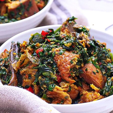 bowl of nigerian vegetable soup edikang ikong soup