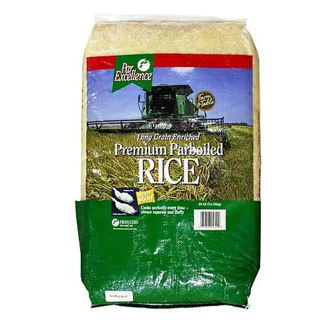 Par Excellence Parboiled Rice long grain premium rice bag showcasing farm field and harvester