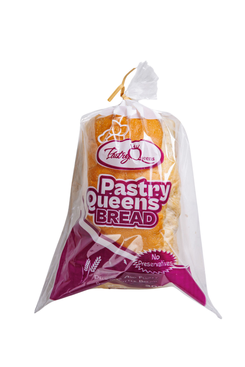 Pastry Queen Agege Bread in clear packaging with purple and white branding