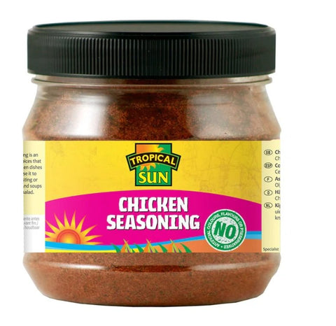 Tropical Sun Chicken Seasoning jar with aromatic herb and spice blend for roasting, grilling, and seasoning chicken dishes
