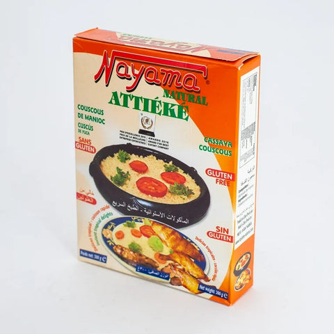 Nayama Attieke Cassava Couscous packaging, gluten-free product.