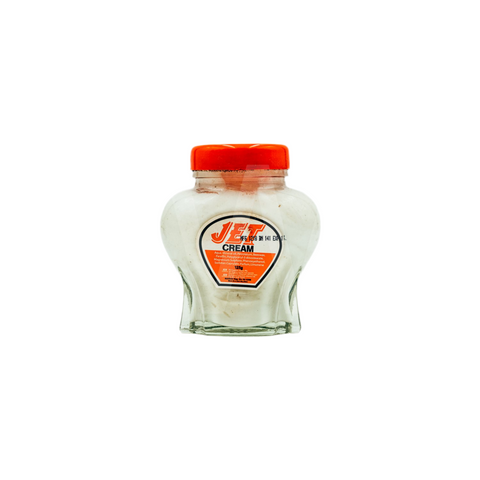 Jet Original Body Cream in a clear jar with orange lid, designed to fight frizz and strengthen hair.