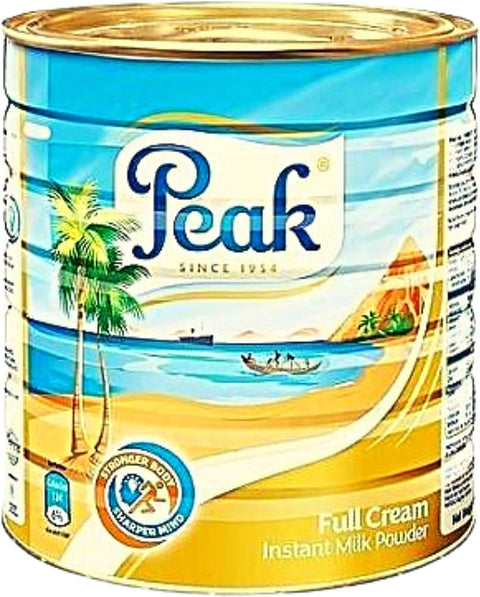 Peak Full Cream Instant Milk 2500g tin with tropical beach design and rich creamy milk powder label