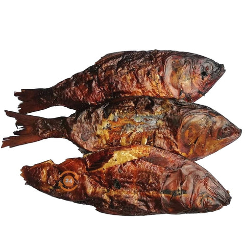 Three pieces of smoked shawa boney herring fish with rich smoky flavor