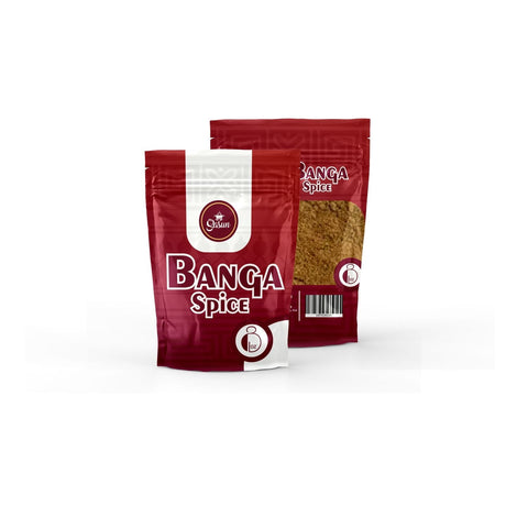 Sasun Banga Spice powder in red resealable packaging for Nigerian Banga Soup preparation