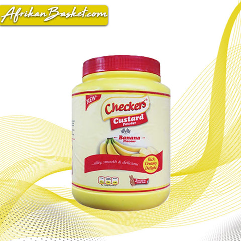 Checkers Banana Custard 400g container with creamy banana flavor dessert powder