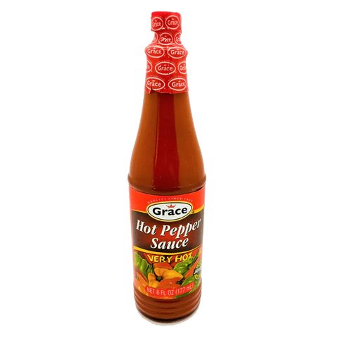Grace Hot Pepper Sauce bottle with tropical spicy hot sauce for Caribbean flavor