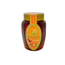 Real Pure Honey 500g jar with natural honey and honeycomb inside a glass container