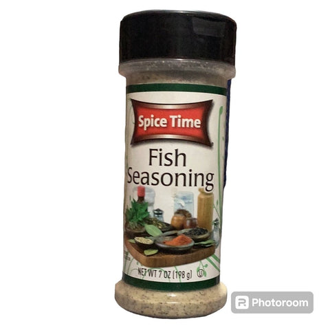 Spice Time Fish Seasoning bottle for enhancing seafood flavors with herbs and spices