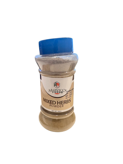 Marvico Mixed Herbs Powder bottle with blue cap, for enhancing soups, stews, and salads.