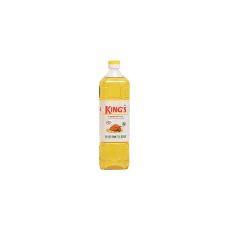 Kings Oil 1L bottle of pure vegetable cooking oil rich in vitamins A and E, tamper-proof and cholesterol-free