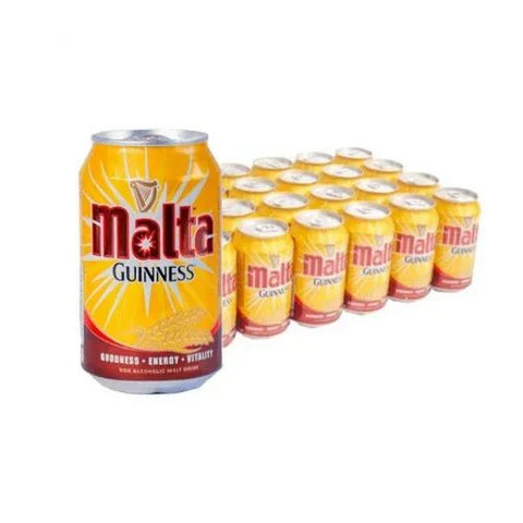 Pack of 6 Malta Guinness cans non-alcoholic malt drink with rich malty flavor
