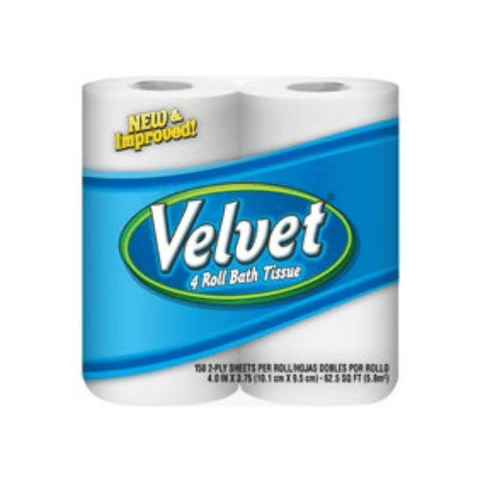Velvet Bathroom Tissue 4 rolls, soft and strong, high-quality for gentle use.