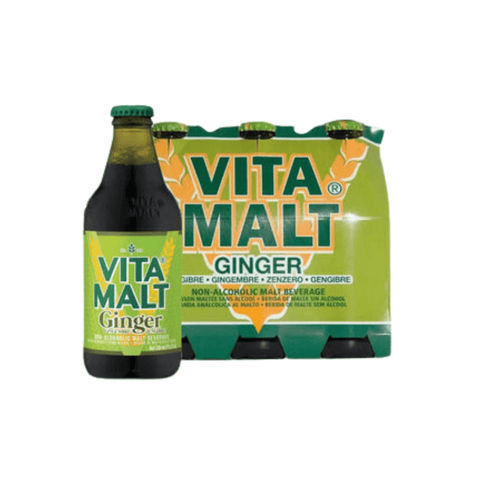 Pack of 6 Vita Malt Ginger Bottles with spicy ginger and malt flavor non-alcoholic beverage