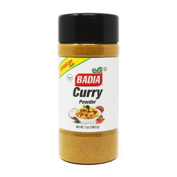 Badia Curry Powder 7oz bottle with vibrant yellow spice blend for cooking and seasoning