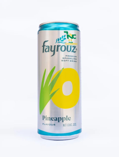 Fayrouz Pineapple Can on white background, highlighting the tropical and sparkling beverage.