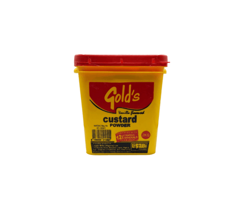 Golds Custard 500g container of authentic custard powder for European and African dishes.