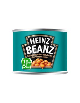 Heinz Beanz 200g can with baked beans in tomato sauce label