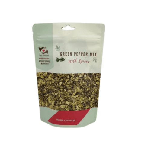 Layo Creations Green Pepper Mix dried blend of diced and dehydrated green bell peppers with spices in resealable pouch