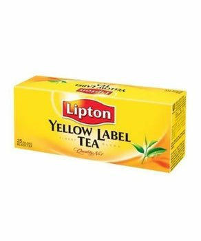 Lipton Yellow Label Tea box with 25 tea bags in bright yellow packaging