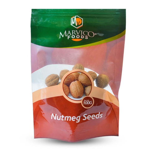 Marvico Nutmeg Seeds 250g pack with whole nutmeg seeds in green and orange packaging