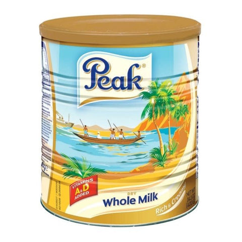 Peak Dry Whole Milk can with tropical design, 900g container for cooking and beverages