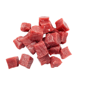 Regular beef cut pieces isolated on white background.