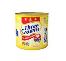 Three Crowns Milk 150g tin featuring a rich and creamy dairy product.