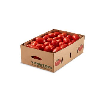 Box of fresh Roma tomatoes for sale online.