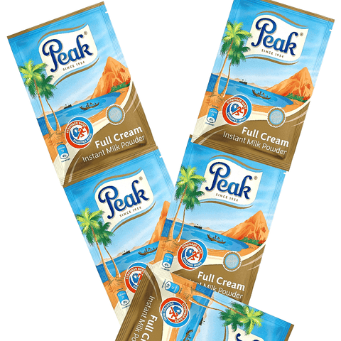 Peak Milk Sachet full cream instant milk powder pack of 10, creamy and rich milk enhancer for beverages and cooking.