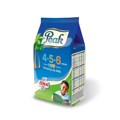 Peak 4-5-6 Growing Up Milk 400g pack with child image and essential nutrients for healthy growth