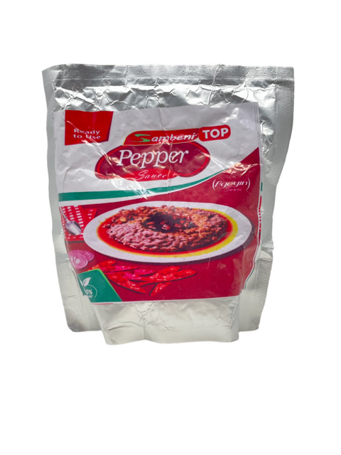 EXP Sambeni Ewa Agoyin Sauce packaged in a silver pouch with red and white label showing spicy pepper sauce for beans dish