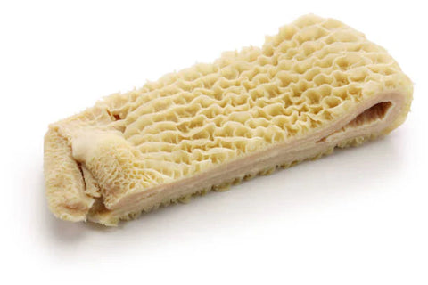 Cut scalded honeycomb tripe, a traditional ingredient in Nigerian stews.