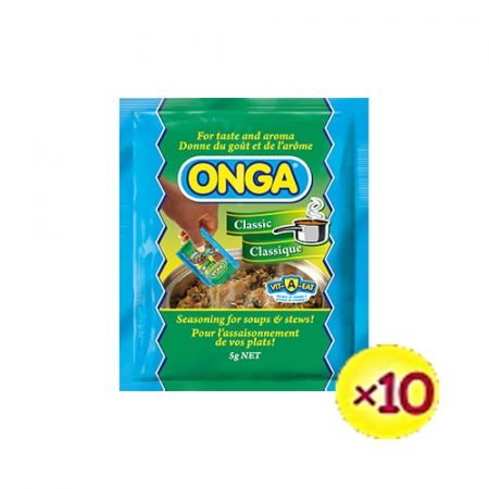 Pack of 10 Onga Seasoning Classic packets with vibrant packaging.