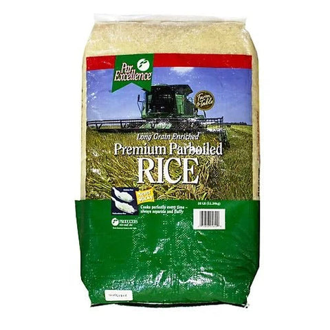 Par Excellence Parboiled Rice 25lbs package with premium long grain quality.