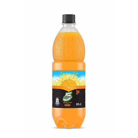 5 Alive pulpy Fruit Drink bottle with vibrant orange berry flavor, 85cl.