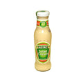 Heinz Salad Cream bottle with classic green label and creamy dressing inside