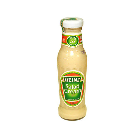 Heinz Salad Cream bottle with tangy, creamy texture for salads and dishes.