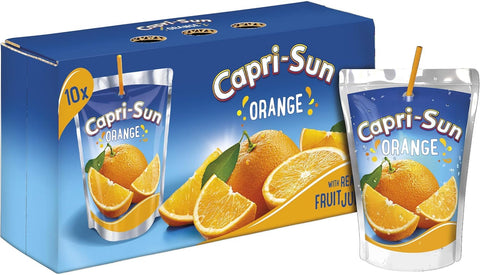 Box of 40 Nigerian Capri-Sun 100ml pouches with orange flavor packaging.