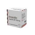 Ampicillin 250mg capsules packaging and tablets close-up