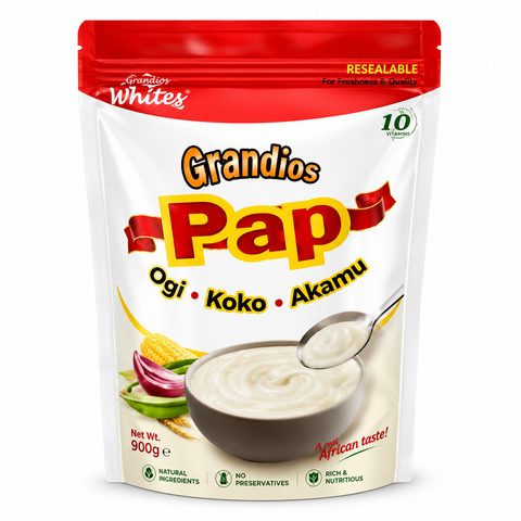 Bowl of creamy Grandios Corn Meal Akamu Nigerian breakfast porridge