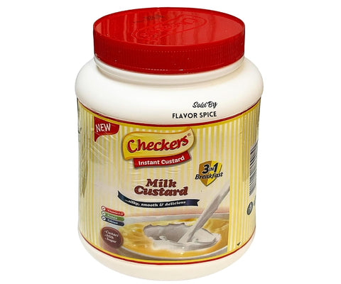 Checkers Milk Custard 1.5kg jar with creamy textured custard illustration on label.