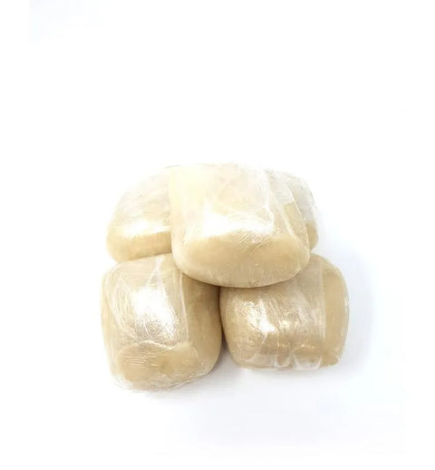 Pack of Fresh Cassava Fufu Akpu, traditional smooth and soft, for soups and stews.