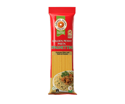 Golden Penny Spagettini 500g pasta package with red label.