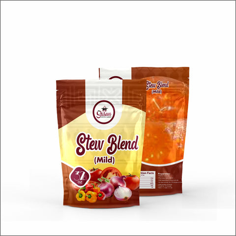 Sasun Stew Blend packaging featuring non-spicy ingredients including red bell peppers, Roma tomatoes, habanero, and onion.