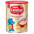 Nestle Cerelac Mixed Fruits & Wheat infant cereal packaging.