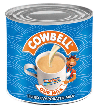 Cowbell Milk380g tin, nutritious and cholesterol-free skimmed milk powder.