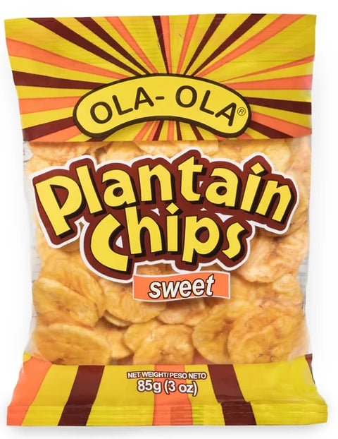 Ola-Ola Plantain Chips snack bag with crispy, golden brown plantain chips.