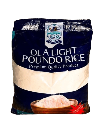 EXP Ola Light Poundo Rice 1kg packaging, a premium quality product by Ola-Ola, used for West African cuisine.