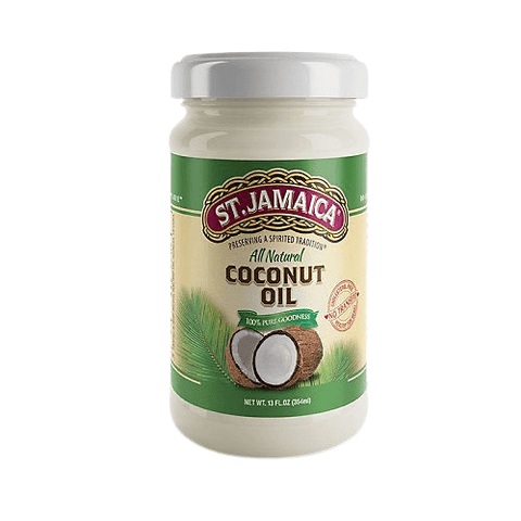 St Jamaica Coconut oil jar with natural goodness and health benefits.